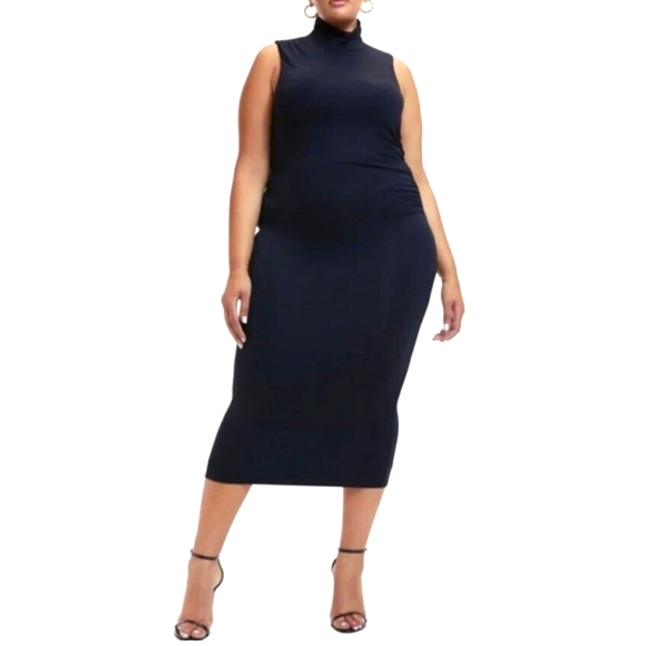 Good American Dresses & Skirts - 🏷️GOOD AMERICAN Black Sleeveless Mock Neck Stretch Jersey Midi Dress Size 5